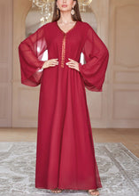 Load image into Gallery viewer, Loose Red V Neck Sequins Chiffon Maxi Dresses Spring