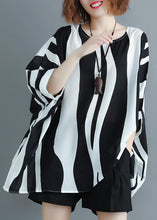 Load image into Gallery viewer, Loose Striped O Neck Chiffon T Shirt Batwing Sleeve