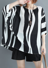 Load image into Gallery viewer, Loose Striped O Neck Chiffon T Shirt Batwing Sleeve