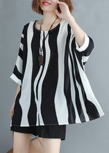 Load image into Gallery viewer, Loose Striped O Neck Chiffon T Shirt Batwing Sleeve