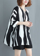 Load image into Gallery viewer, Loose Striped O Neck Chiffon T Shirt Batwing Sleeve