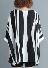 Load image into Gallery viewer, Loose Striped O Neck Chiffon T Shirt Batwing Sleeve