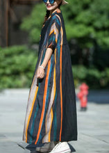 Load image into Gallery viewer, Loose Striped V Neck Ruffled Patchwork Cotton Long Dresses Summer