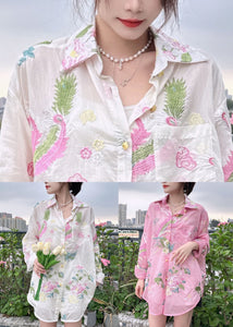 Loose White Embroidered Button Cotton Shirt Long Sleeve