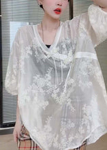 Load image into Gallery viewer, Loose White Embroidered Chinese Button Silk Cotton T Shirts Half Sleeved