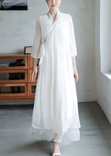 Load image into Gallery viewer, Loose White Embroidered Lace Up Chiffon Dresses Flare Sleeve