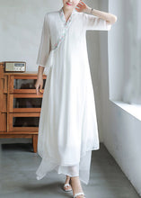 Load image into Gallery viewer, Loose White Embroidered Lace Up Chiffon Dresses Flare Sleeve