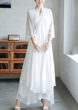 Load image into Gallery viewer, Loose White Embroidered Lace Up Chiffon Dresses Flare Sleeve