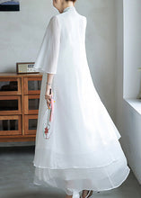 Load image into Gallery viewer, Loose White Embroidered Lace Up Chiffon Dresses Flare Sleeve