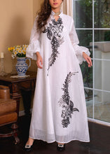 Load image into Gallery viewer, Loose White Embroidered Tie Waist Long Dresses Puff Sleeve