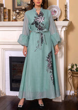 Load image into Gallery viewer, Loose White Embroidered Tie Waist Long Dresses Puff Sleeve