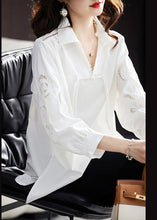 Load image into Gallery viewer, Loose White Embroidered Hollow Out Cotton Shirt Spring