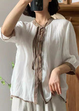 Load image into Gallery viewer, Loose White O-Neck Button Linen Shirt Bracelet Sleeve