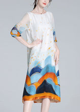 Load image into Gallery viewer, Loose White O Neck Print Silk Dresses Half Sleeve