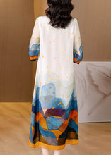 Load image into Gallery viewer, Loose White O Neck Print Silk Dresses Half Sleeve