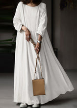 Load image into Gallery viewer, Loose White O Neck Solid Cotton Maxi Dress Long Sleeve