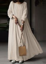 Load image into Gallery viewer, Loose White O Neck Solid Cotton Maxi Dress Long Sleeve