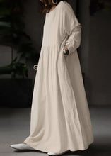 Load image into Gallery viewer, Loose White O Neck Solid Cotton Maxi Dress Long Sleeve