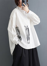 Load image into Gallery viewer, Loose White Peter Pan Collar Print Pockets Cotton Blouses Fall