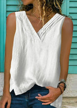 Load image into Gallery viewer, Loose White V Neck Solid Cotton Top Sleeveless