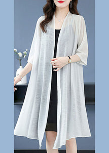 Loose White V Neck Solid Thin Silk Cardigans Summer