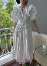 Load image into Gallery viewer, Loose White V Neck Wrinkled Hollow Out Cotton Dress Summer