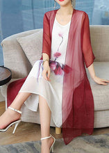 Load image into Gallery viewer, Loose Wine Red V Neck Print Silk Cotton Two Pieces Set Spring