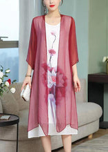 Load image into Gallery viewer, Loose Wine Red V Neck Print Silk Cotton Two Pieces Set Spring