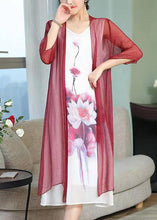 Load image into Gallery viewer, Loose Wine Red V Neck Print Silk Cotton Two Pieces Set Spring