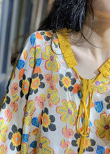 Load image into Gallery viewer, Loose Yellow Lace Up Print Cotton Top Long Sleeve