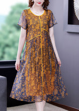 Load image into Gallery viewer, Loose Yellow O-Neck Patchwork Print Tulle Maxi Dresses Short Sleeve