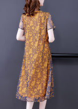 Load image into Gallery viewer, Loose Yellow O-Neck Patchwork Print Tulle Maxi Dresses Short Sleeve