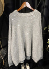 Load image into Gallery viewer, Loose Yellow O Neck Sequins Low High Design Knit Top Long Sleeve