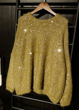 Load image into Gallery viewer, Loose Yellow O Neck Sequins Low High Design Knit Top Long Sleeve