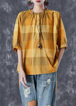 Load image into Gallery viewer, Loose Yellow Oversized Plaid Cotton Shirt Tops Half Sleeve