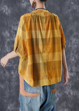 Load image into Gallery viewer, Loose Yellow Oversized Plaid Cotton Shirt Tops Half Sleeve