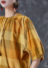 Load image into Gallery viewer, Loose Yellow Oversized Plaid Cotton Shirt Tops Half Sleeve