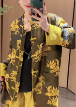 Load image into Gallery viewer, Loose Yellow Print Button Pockets Silk Shirts Long Sleeve