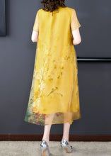 Load image into Gallery viewer, Loose Yellow Stand Collar Button Print Silk Long Dress Summer