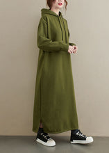 Load image into Gallery viewer, Modern Army Green Pockets Fleece Side Open Long Hooded Sweatshirts Dress Fall