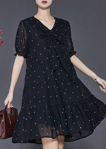 Modern Black Bow Chiffon Mid Dress Summer