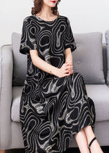 Load image into Gallery viewer, Modern Black O Neck Print Pockets Patchwork Cotton Dress Summer