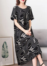 Load image into Gallery viewer, Modern Black O Neck Print Pockets Patchwork Cotton Dress Summer