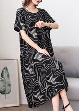 Load image into Gallery viewer, Modern Black O Neck Print Pockets Patchwork Cotton Dress Summer