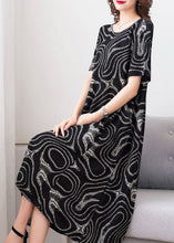 Load image into Gallery viewer, Modern Black O Neck Print Pockets Patchwork Cotton Dress Summer