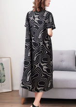 Load image into Gallery viewer, Modern Black O Neck Print Pockets Patchwork Cotton Dress Summer