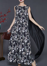 Load image into Gallery viewer, Modern Black Print Patchwork Shawl Chiffon Long Dress Sleeveless