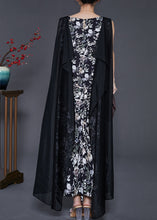 Load image into Gallery viewer, Modern Black Print Patchwork Shawl Chiffon Long Dress Sleeveless