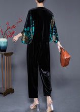 Load image into Gallery viewer, Modern Black Print Zircon Silk Velour Two Pieces Set Batwing Sleeve