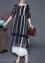 Load image into Gallery viewer, Modern Black Striped Patchwork Chiffon Maxi Dresses Half Sleeve